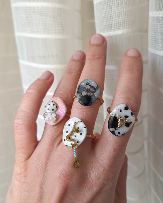 Bague artisanale réglable en pâte polymère | Jardin - Libre